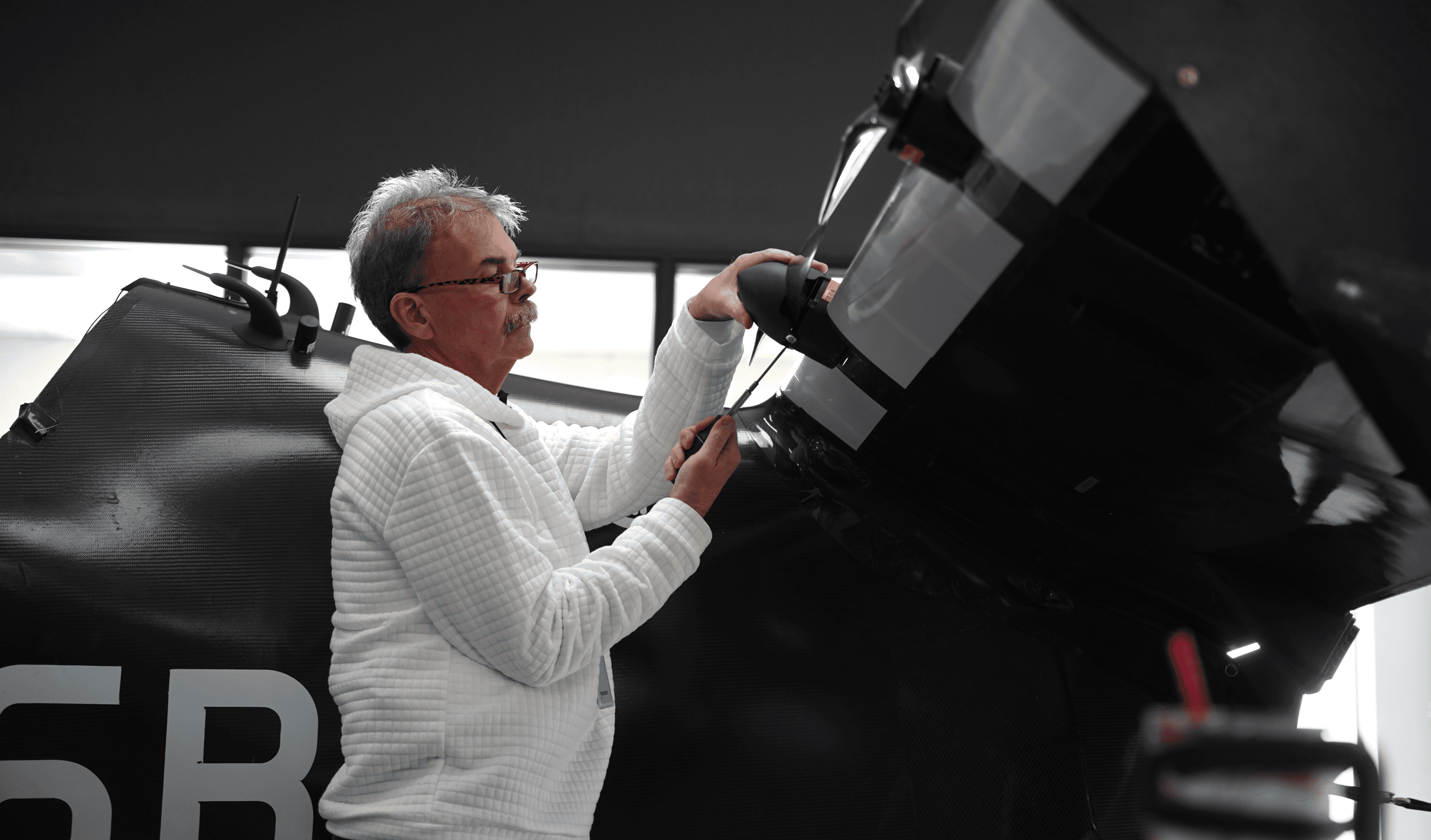 Pivotal customer Dean Owen completing hands-on aircraft training at Pivotal's headquarters.